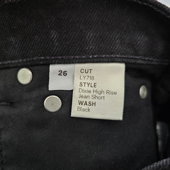 REFORMATION JEANS Dixie High Rise Black Wash Pull-On Raw Hem Jean Shorts Sz 26 - Picture 9 of 13